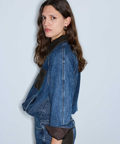 Leather-Effect Trim Denim Jacket