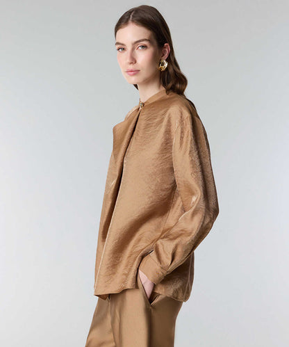 Draped-Neck Shimmer Blouse