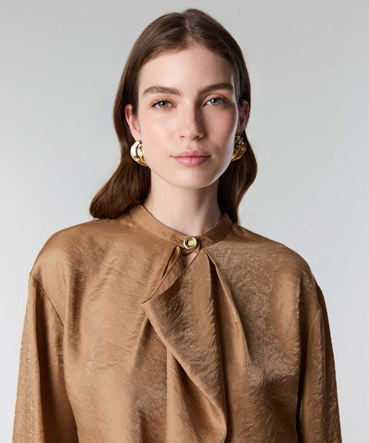 Draped-Neck Shimmer Blouse