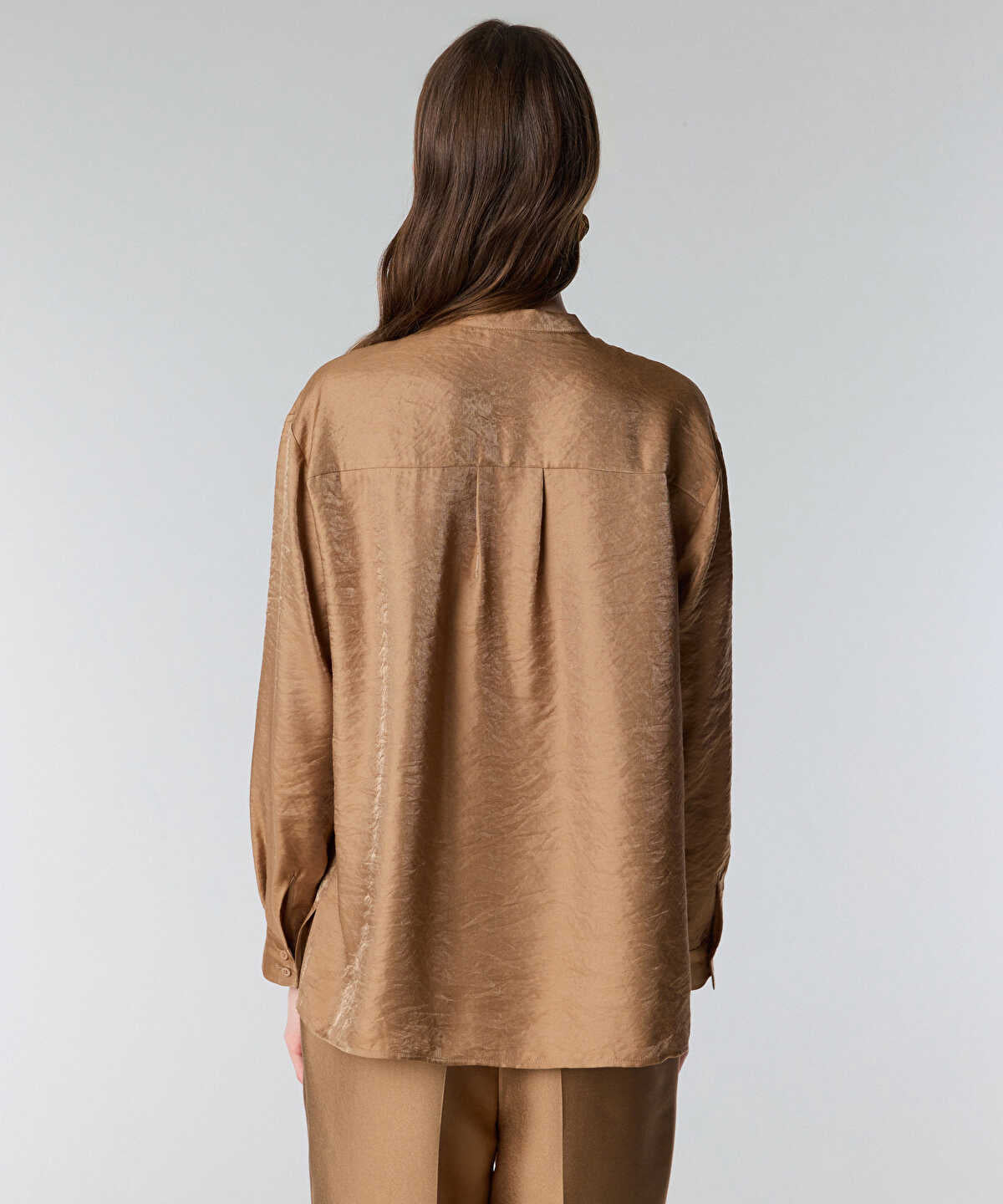 Zoomed Draped-Neck Shimmer Blouse