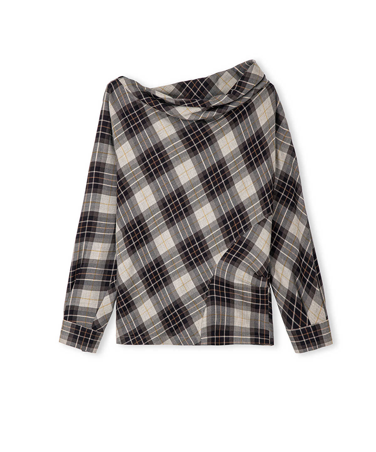 Plaid Boat-Neck Blouse