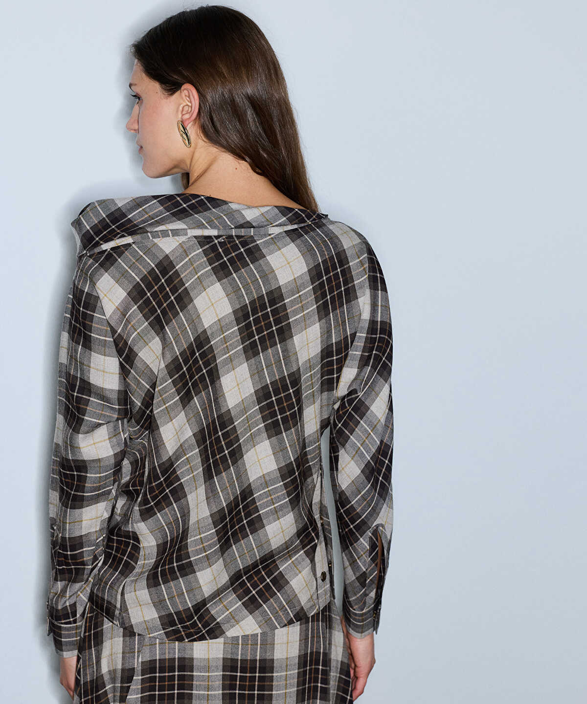 Plaid Boat-Neck Blouse
