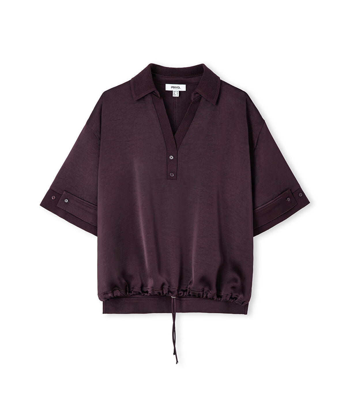 Zoomed Ribbed-Trim Shiny Blouse