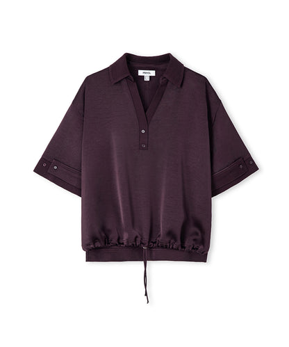 Ribbed-Trim Shiny Blouse