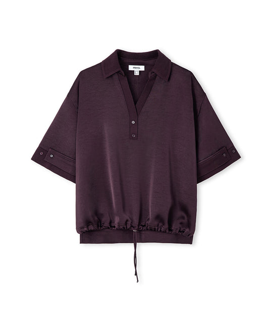 Ribbed-Trim Shiny Blouse