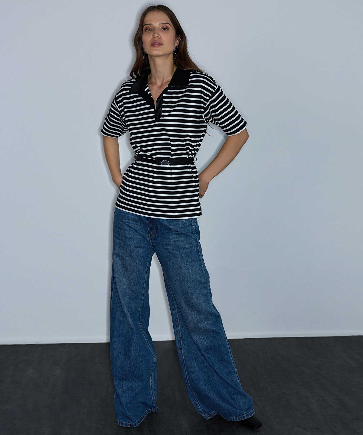 Mixed Media Belted Blouse
