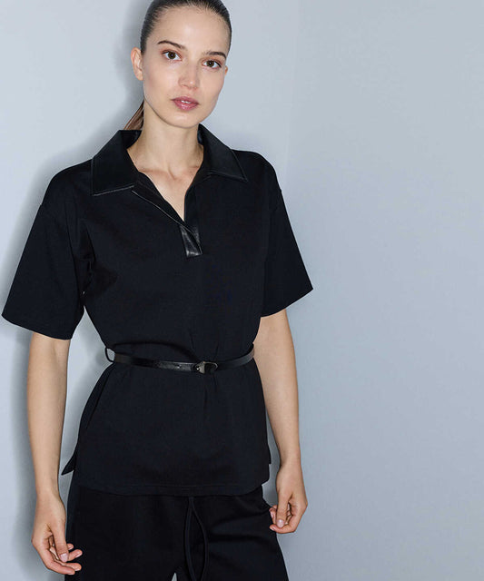 Polo-Neck Belted Blouse