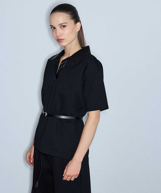 Polo-Neck Belted Blouse