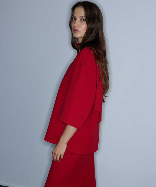 Scarf-Detail High-Neck Blouse