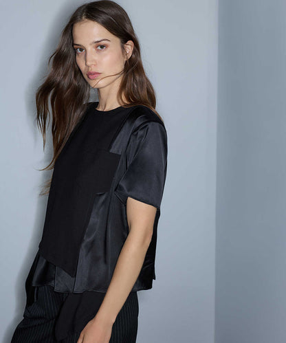 Mixed-Media Shoulder-Pad Blouse