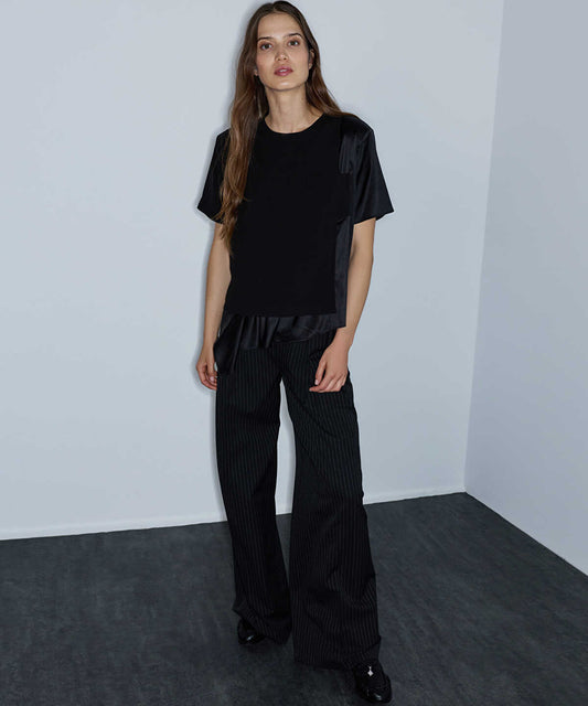 Mixed-Media Shoulder-Pad Blouse