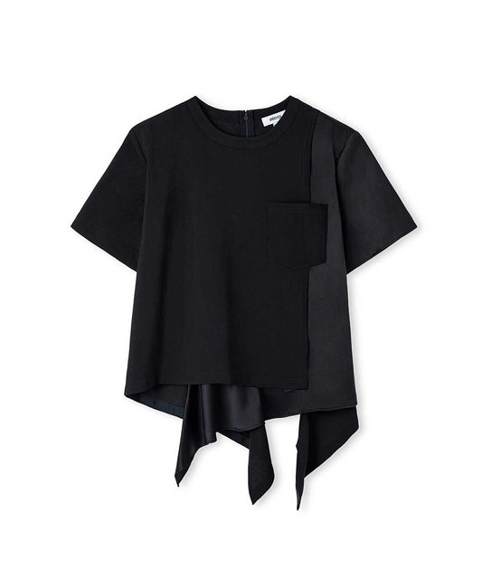 Mixed-Media Shoulder-Pad Blouse