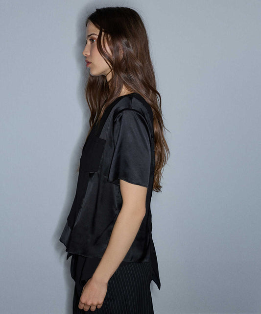 Mixed-Media Shoulder-Pad Blouse