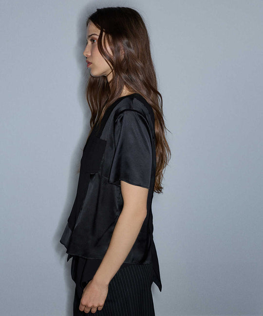Mixed-Media Shoulder-Pad Blouse
