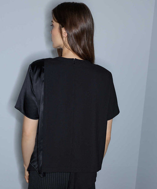 Mixed-Media Shoulder-Pad Blouse