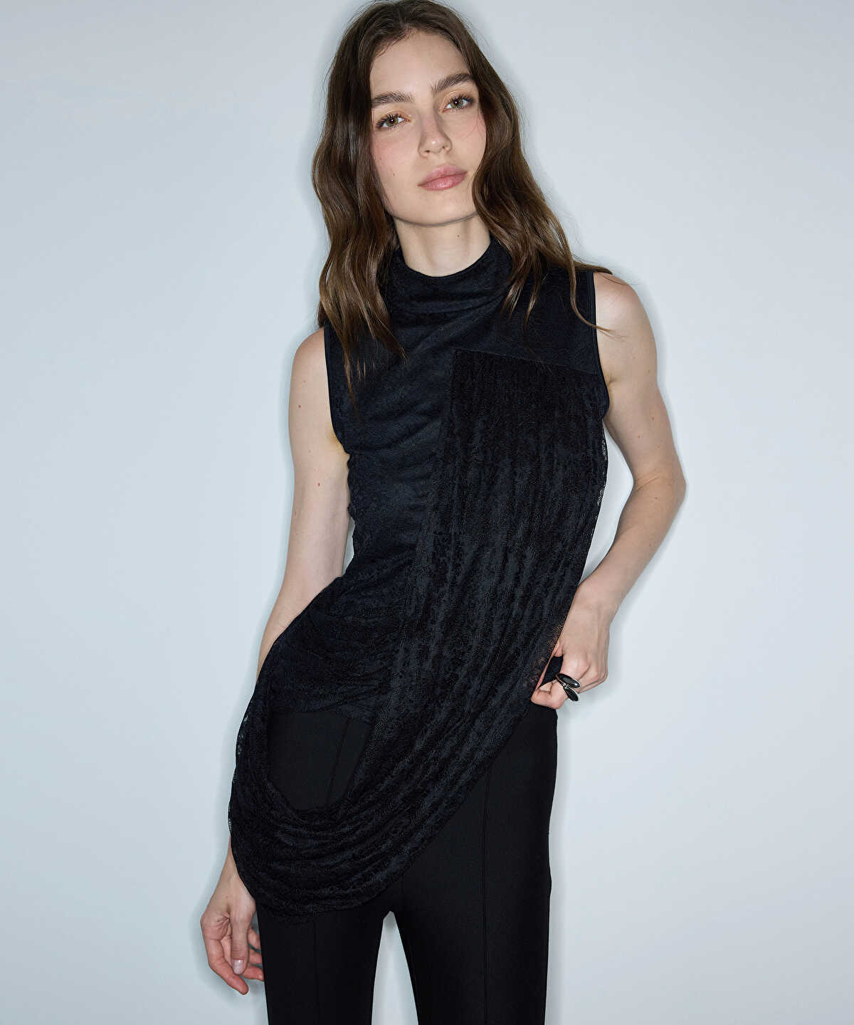 Zoomed Asymmetric Lace Blouse