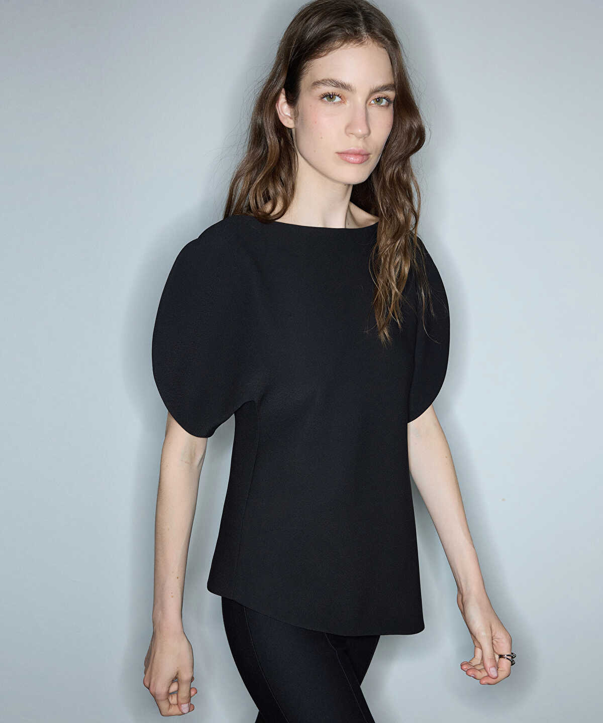 Boat-Neck Balloon-Sleeve Blouse
