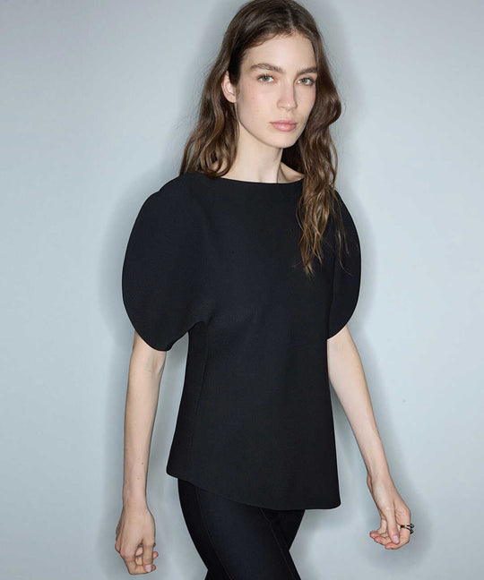 Boat-Neck Balloon-Sleeve Blouse