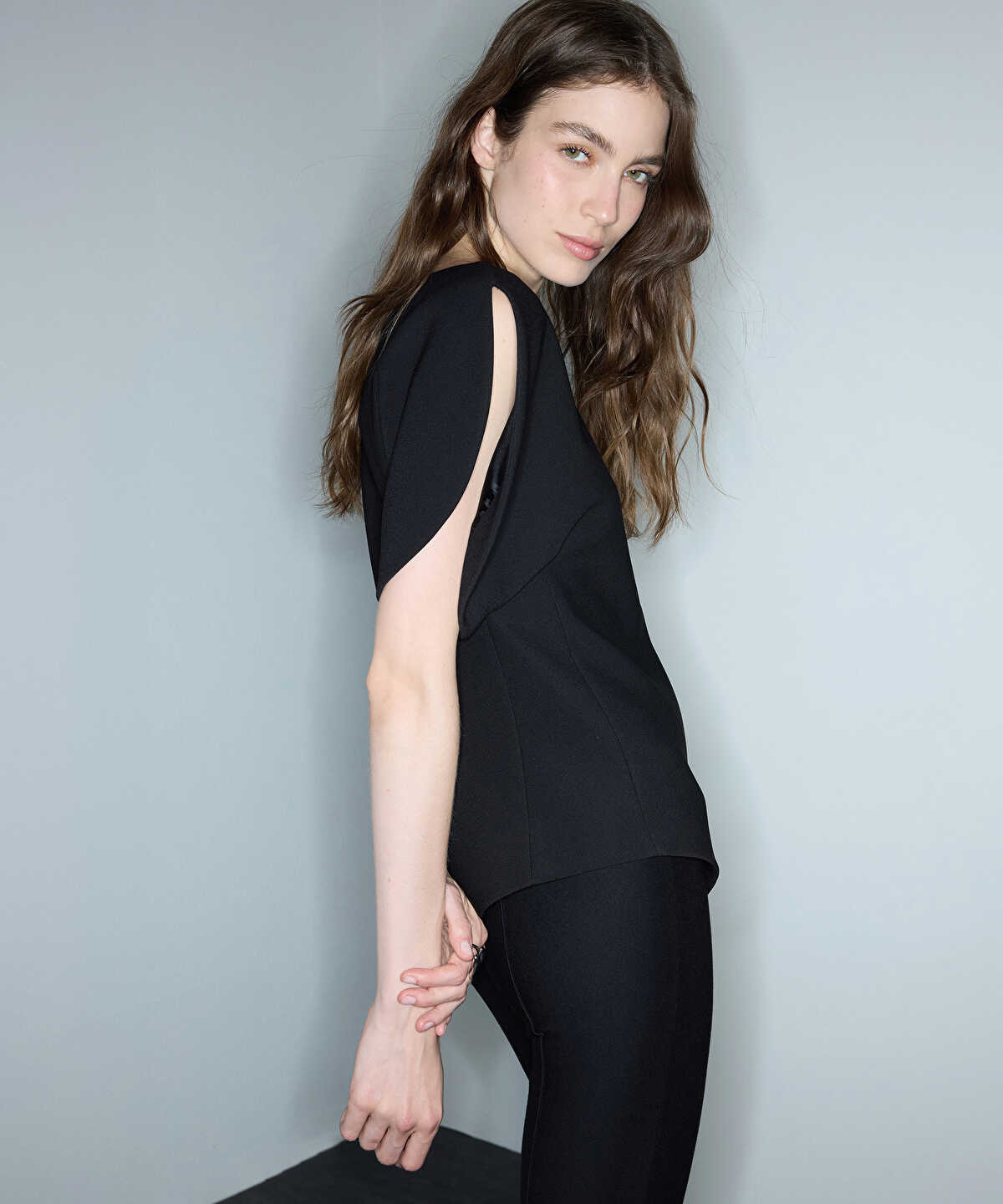 Boat-Neck Balloon-Sleeve Blouse