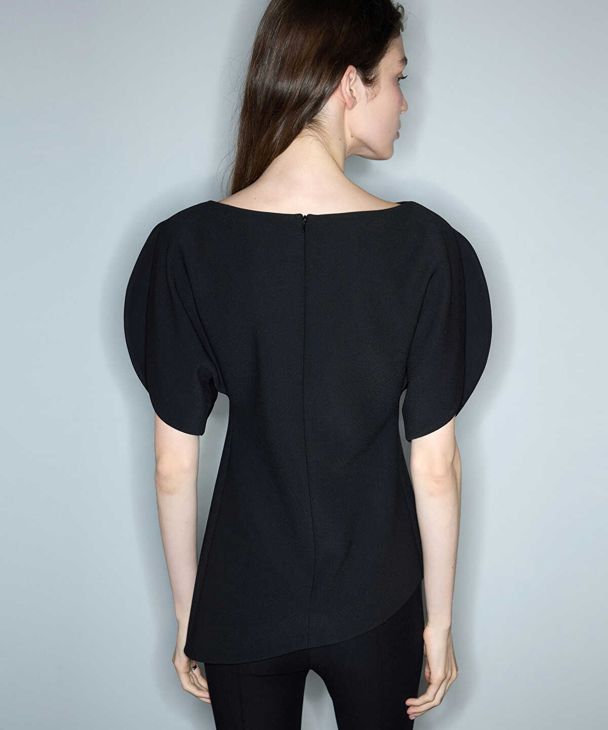 Boat-Neck Balloon-Sleeve Blouse