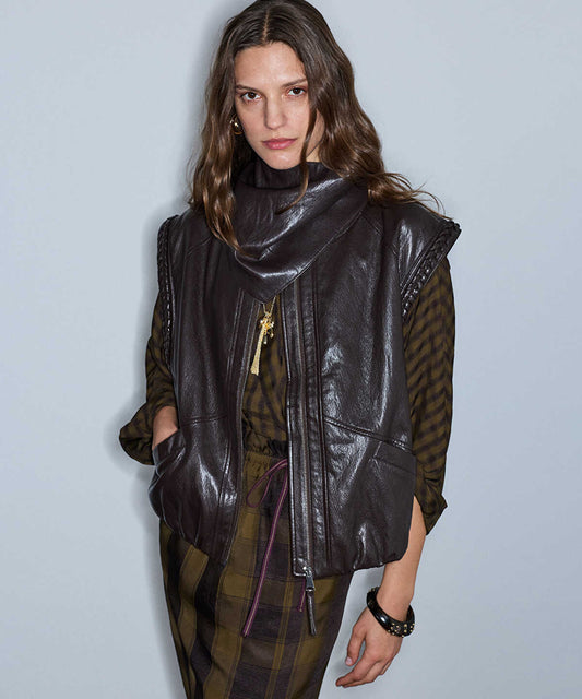 Detachable Scarf Leather-Effect Vest