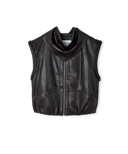 Detachable Scarf Leather-Effect Vest