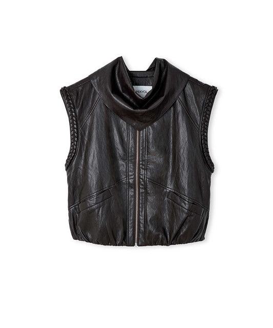 Detachable Scarf Leather-Effect Vest