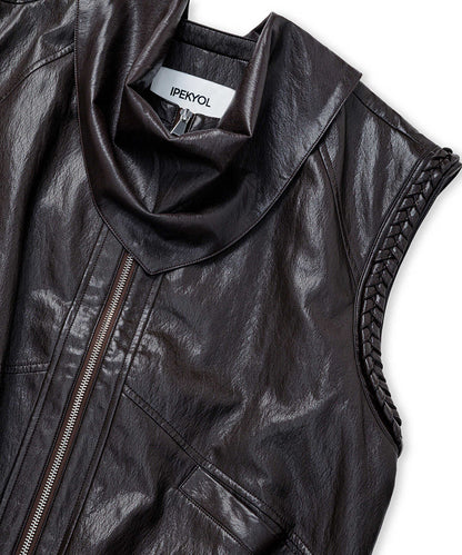 Detachable Scarf Leather-Effect Vest