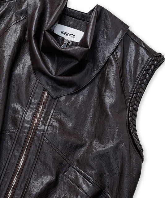 Detachable Scarf Leather-Effect Vest