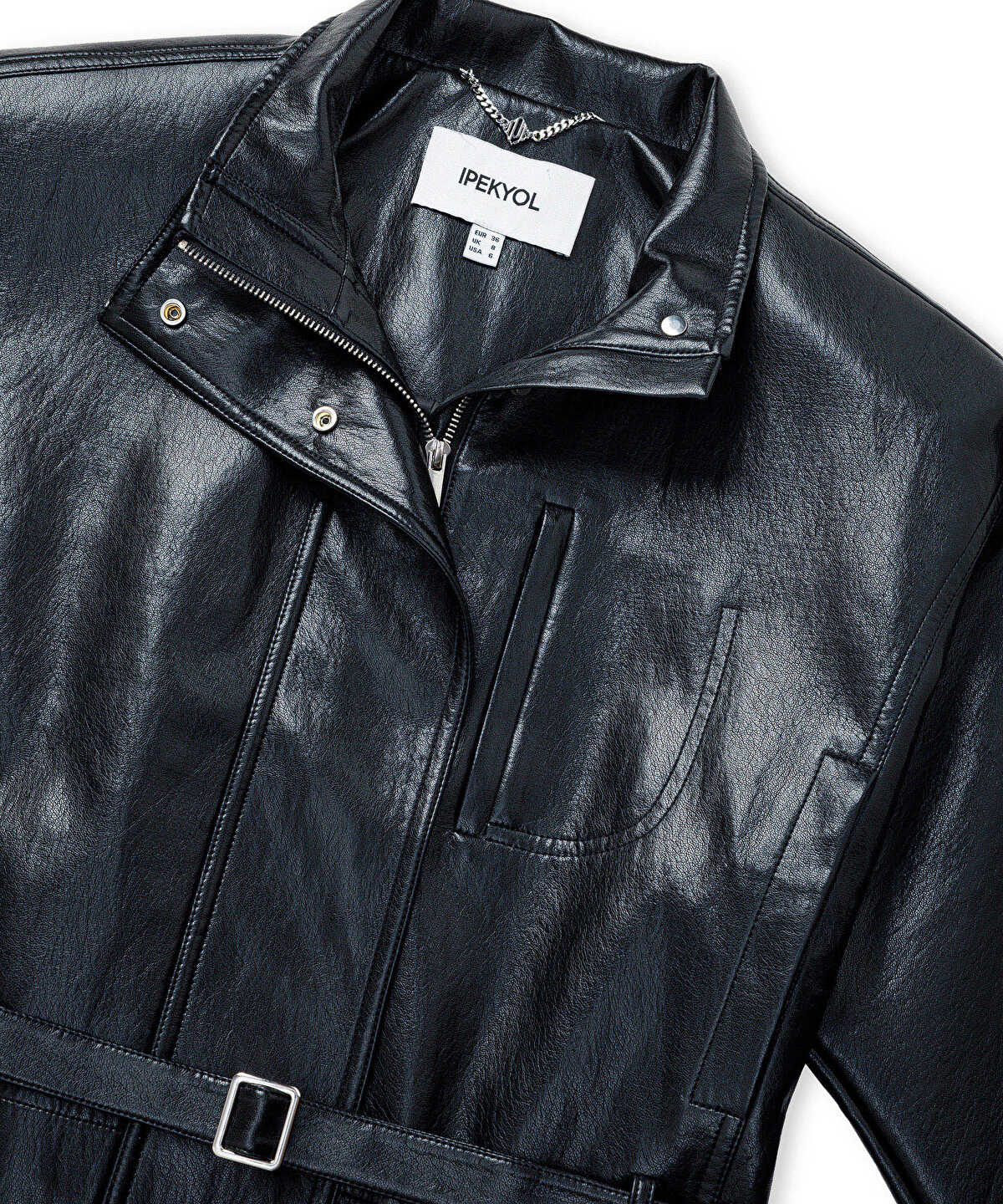 Leather-Effect Shoulder-Padded Coat