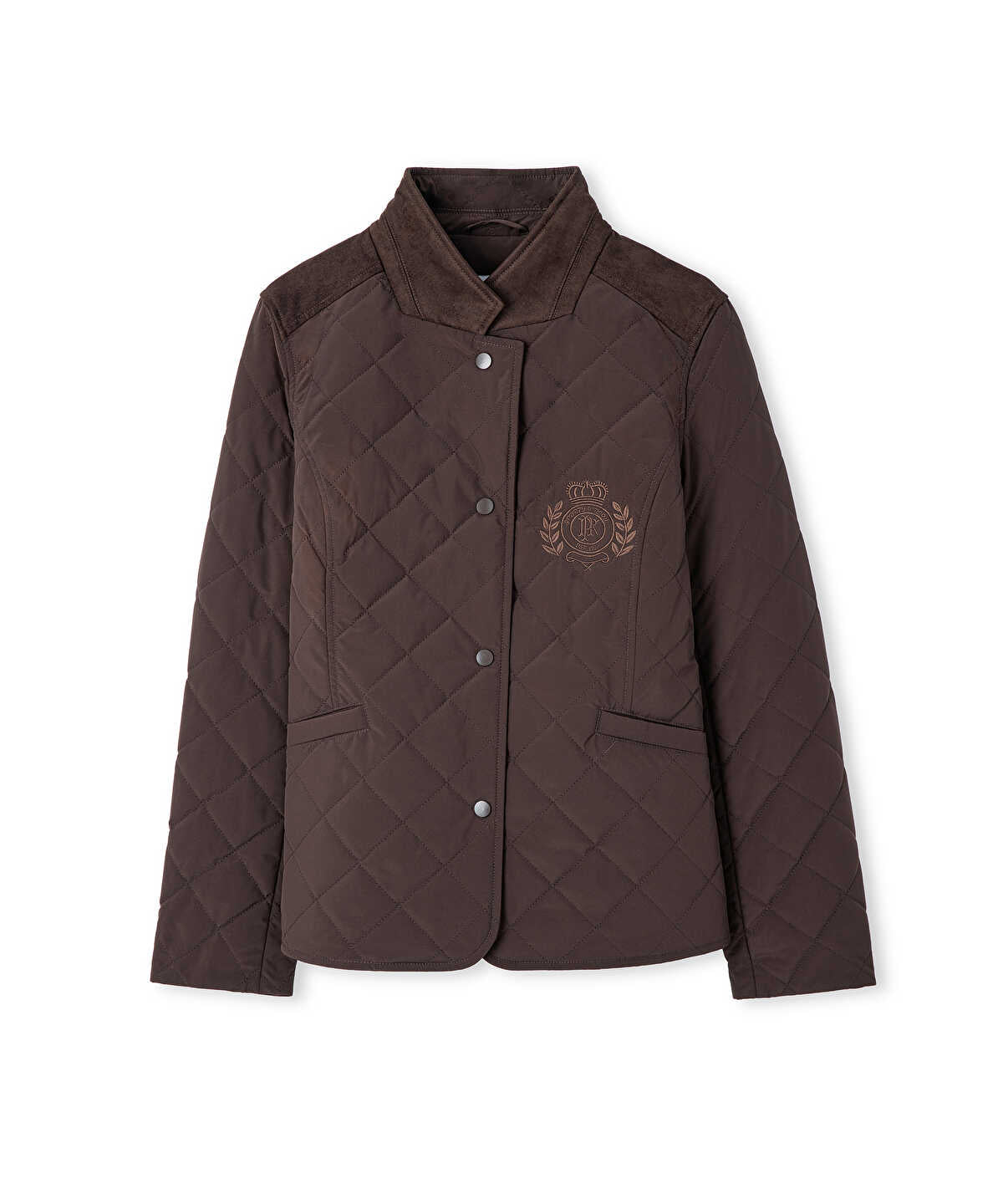 Zoomed Embroidered Suede-Trim Quilted Coat