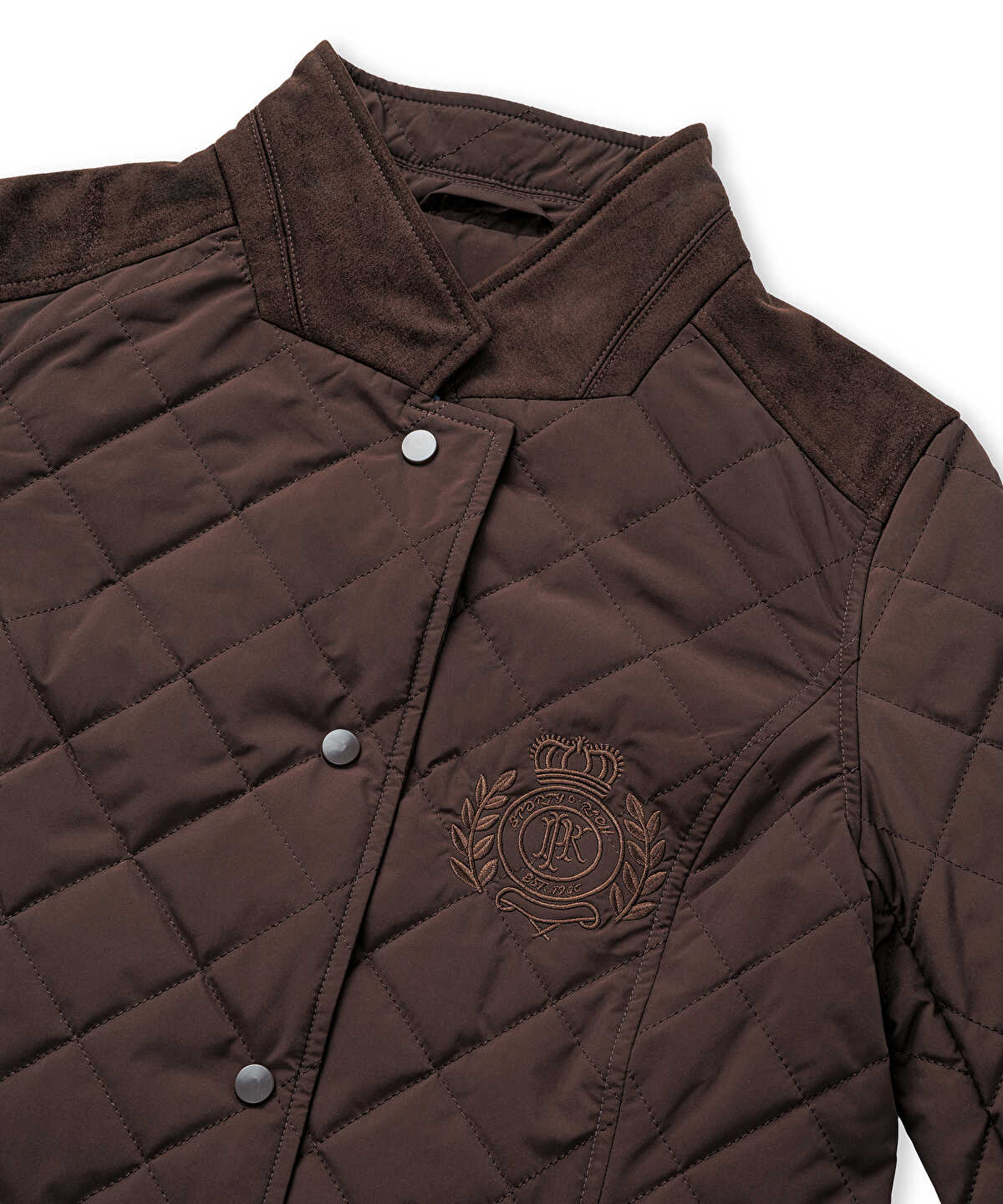 Zoomed Embroidered Suede-Trim Quilted Coat