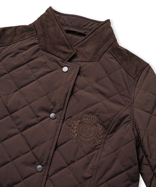 Embroidered Suede-Trim Quilted Coat