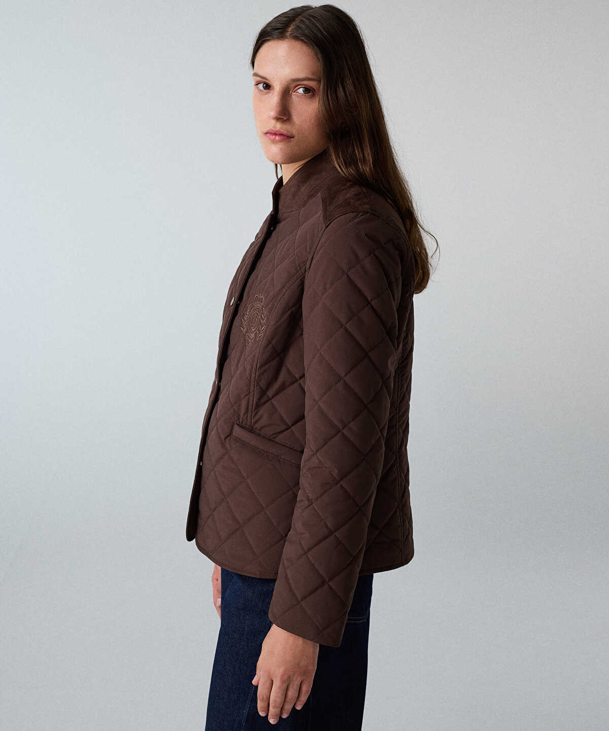 Zoomed Embroidered Suede-Trim Quilted Coat