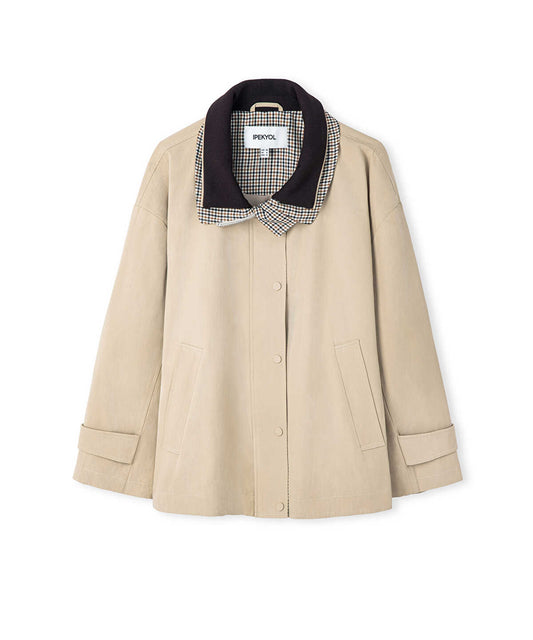 Knit-Collar Color-Block Coat