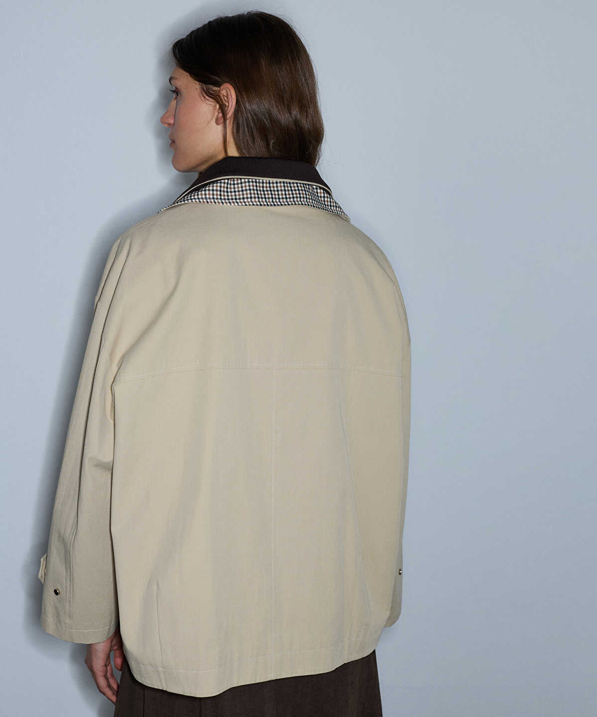 Zoomed Knit-Collar Color-Block Coat