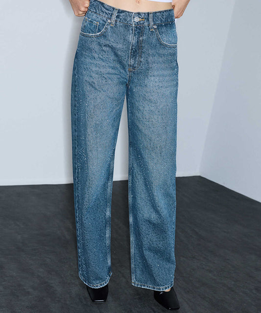 Wide-Leg Jeans with Rhinestones