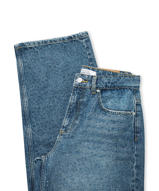 Wide-Leg Jeans with Rhinestones