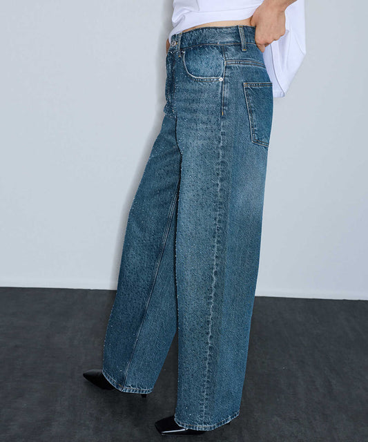 Wide-Leg Jeans with Rhinestones