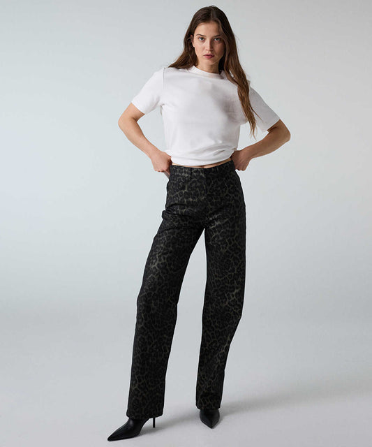Leopard-Print Wide-Leg Jeans