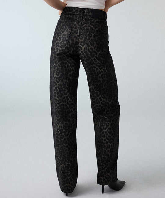 Leopard-Print Wide-Leg Jeans