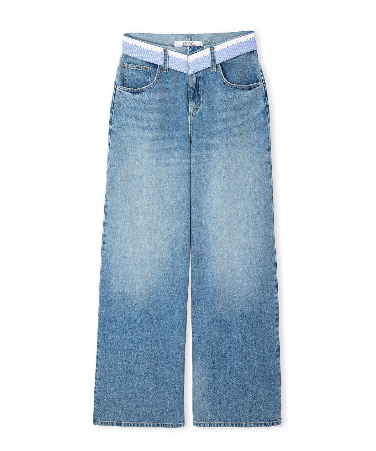 Wide-Leg Jeans with Contrast Waistband