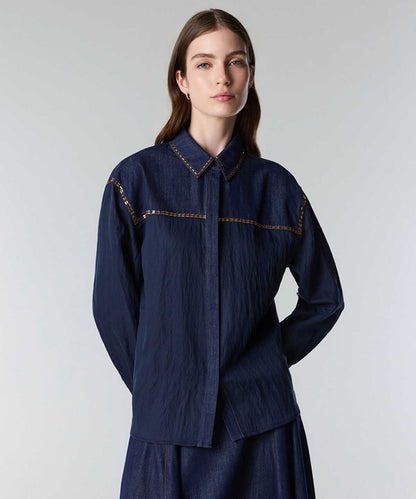 Rhinestone-Trim Denim Shirt