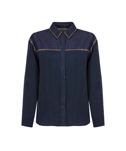Rhinestone-Trim Denim Shirt