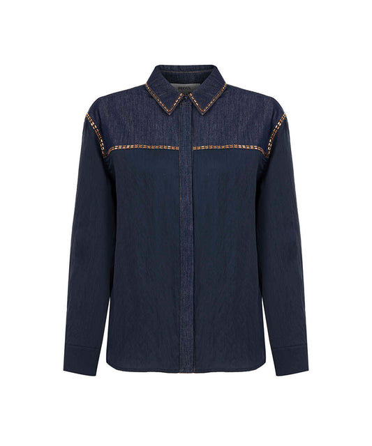 Rhinestone-Trim Denim Shirt