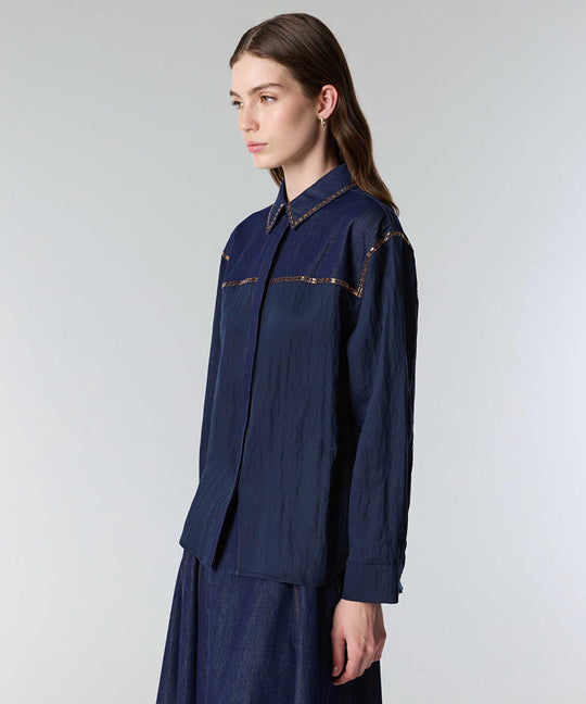 Rhinestone-Trim Denim Shirt