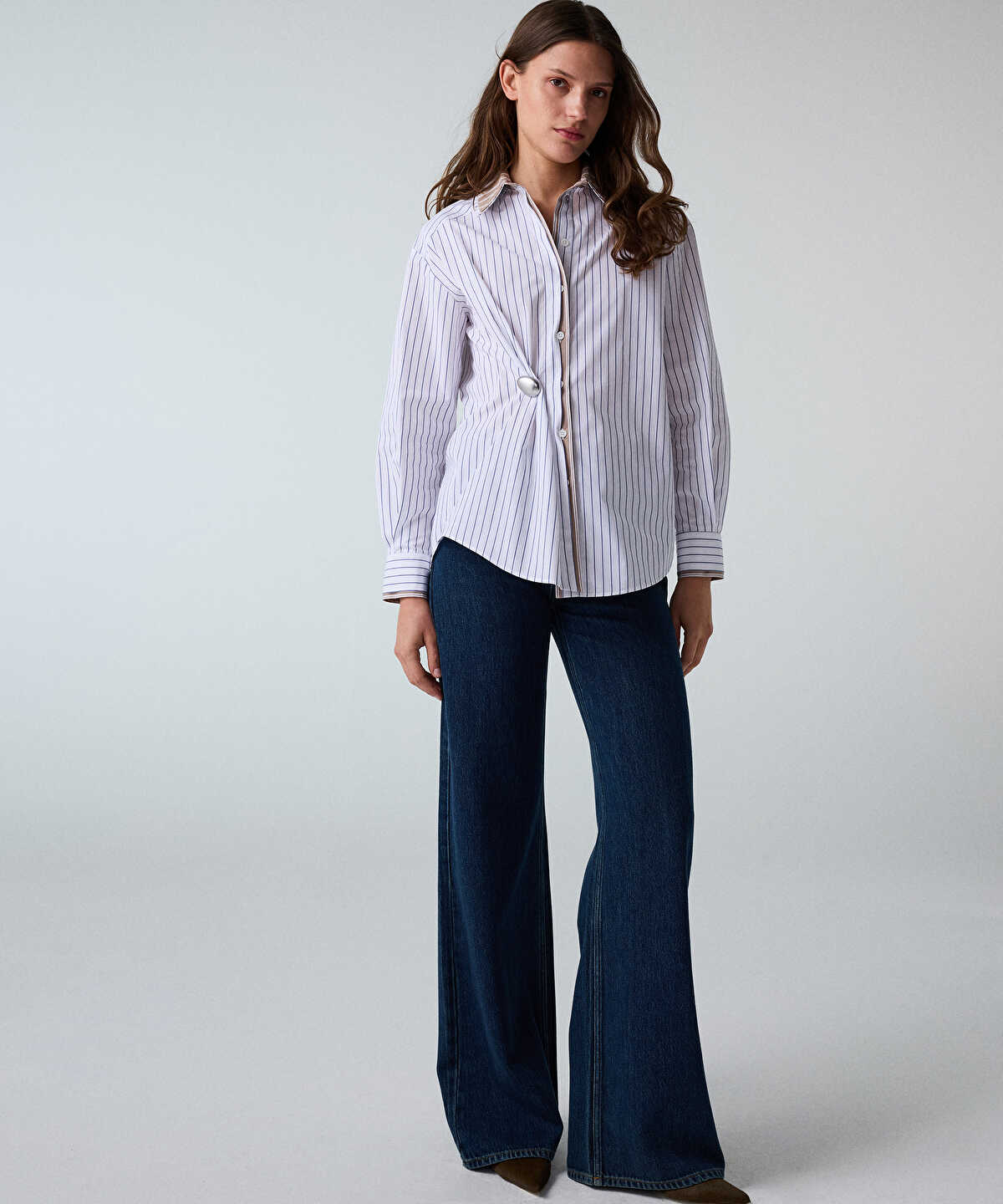 Zoomed Layered-Effect Shirt with Brooch