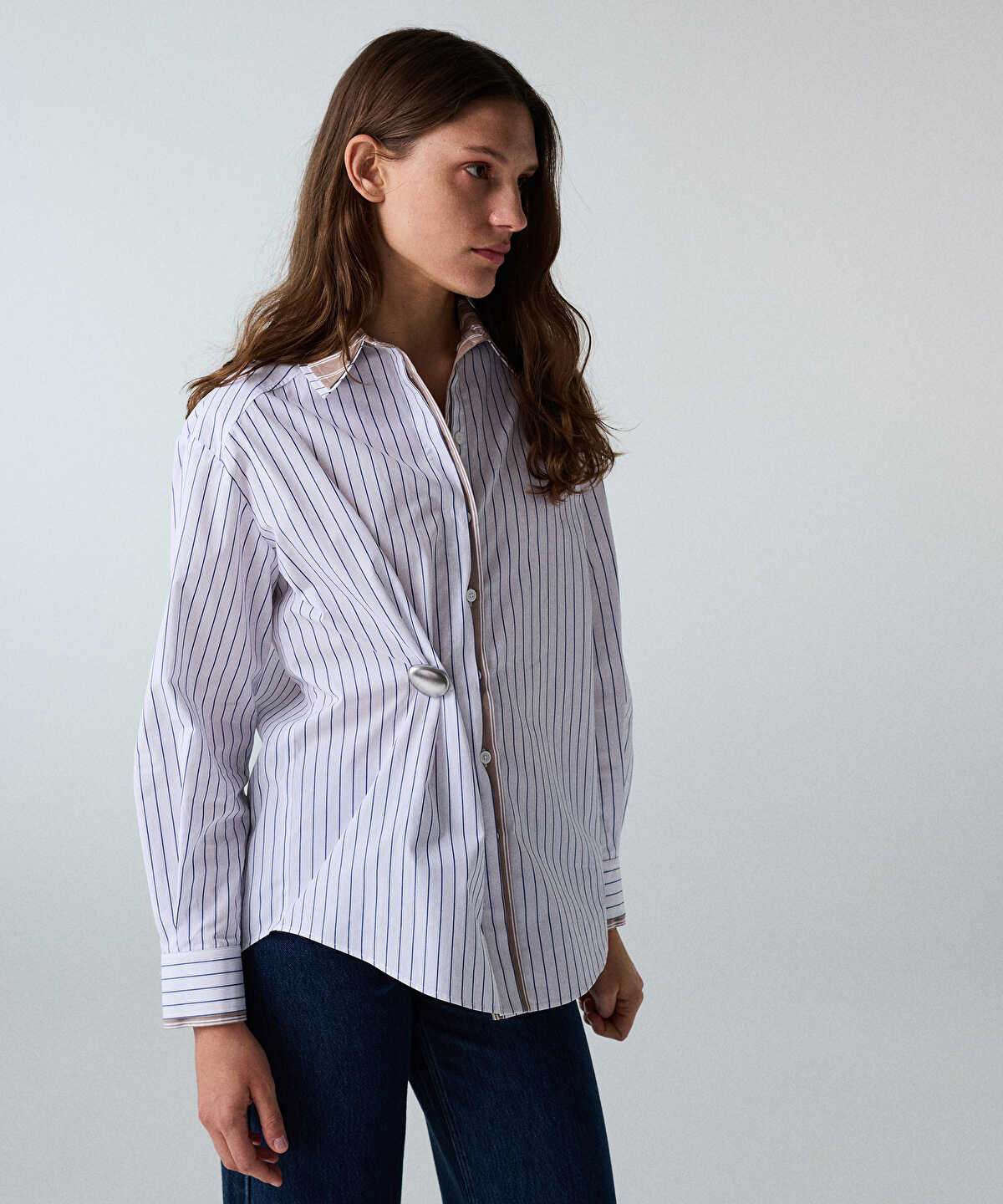 Zoomed Layered-Effect Shirt with Brooch