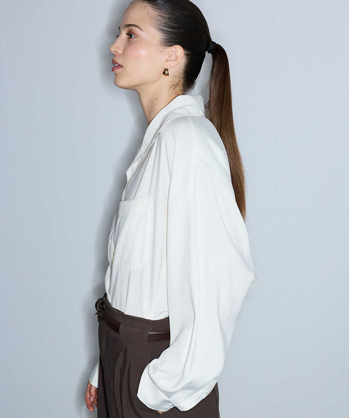 Oversized Shirt with Draped Collar