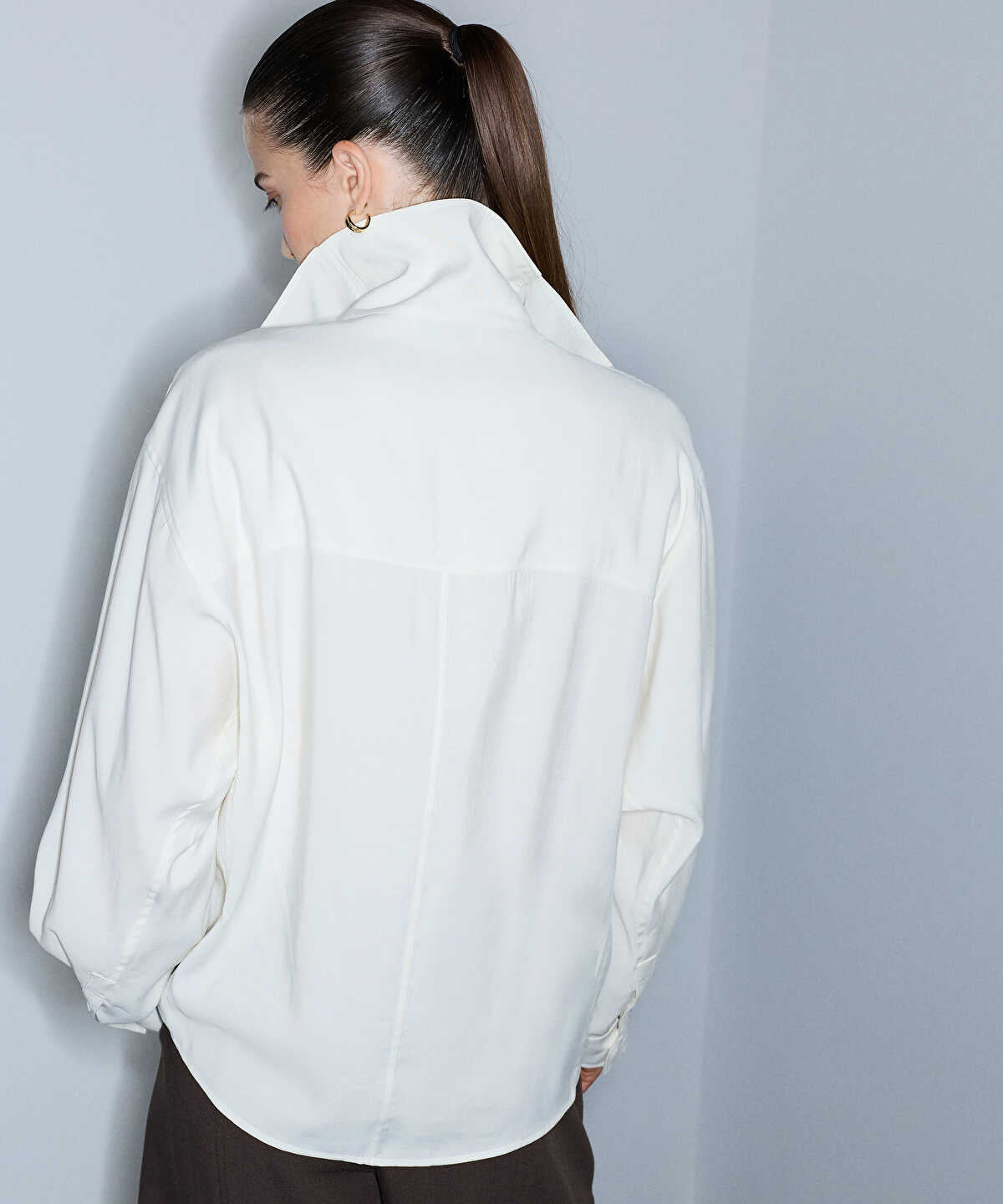 Oversized Shirt with Draped Collar